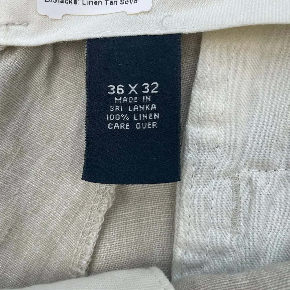 Jos A Bank Linen Pants Mens 36x32 Beige Pleated Cuffed Dress Trousers 100 Linen